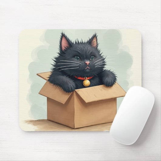 Schwarze Katze in einer Schachtel Mousepad (Mit Mouse)