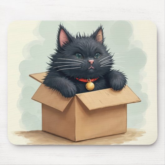 Schwarze Katze in einer Schachtel Mousepad (Vorne)