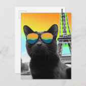 Schwarze Katze in einer Sonnenbrille in Paris Postkarte (Vorne/Hinten)