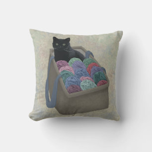 Schwarze Katze in Garntüte Kissen