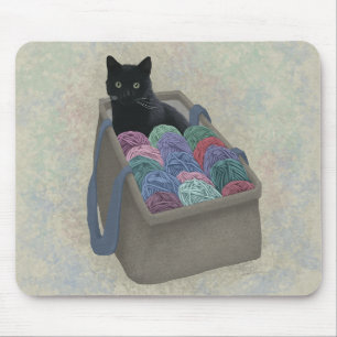 Schwarze Katze in Garntüte Mousepad