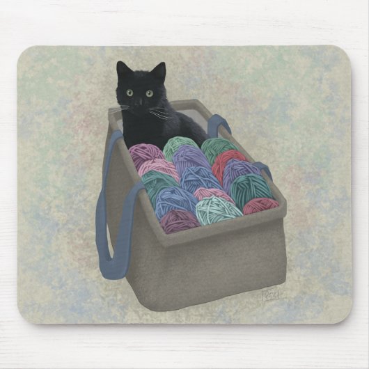 Schwarze Katze in Garntüte Mousepad (Vorne)