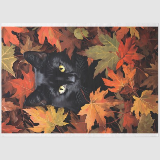 Schwarze Katze in Herbstlauben 1 Dekopapier Seidenpapier (Vorderseite)