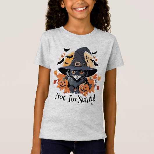 Schwarze Katze in Hexenhut Halloween T-Shirt (Vorderseite)