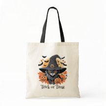 Schwarze Katze in Hexenhut Halloween
