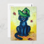 Schwarze Katze in Hexenhut Postkarte (Vorne/Hinten)