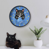 Schwarze Katze in Imitaten Denim Pocket mit Indivi Uhr