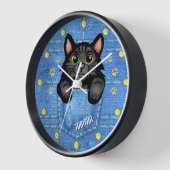 Schwarze Katze in Imitaten Denim Pocket mit Indivi Uhr (Winkel)