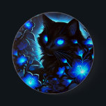 Schwarze Katze in leuchtend blau Button<br><div class="desc">Schwarze Katze in leuchtend blau</div>