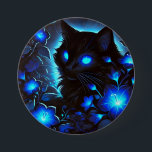 Schwarze Katze in leuchtend blau Button<br><div class="desc">Schwarze Katze in leuchtend blau</div>
