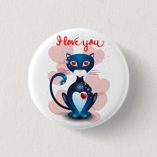 Schwarze Katze in Liebe Button (Vorderseite)