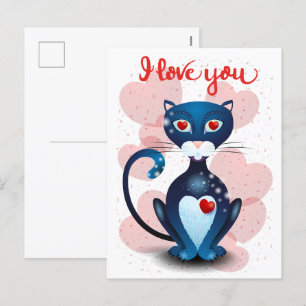 Schwarze Katze in Liebe Feiertagspostkarte