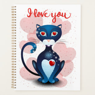Schwarze Katze in Liebe Planer