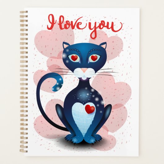 Schwarze Katze in Liebe Planer (Vorderseite)