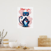 Schwarze Katze in Liebe Poster (Küche)