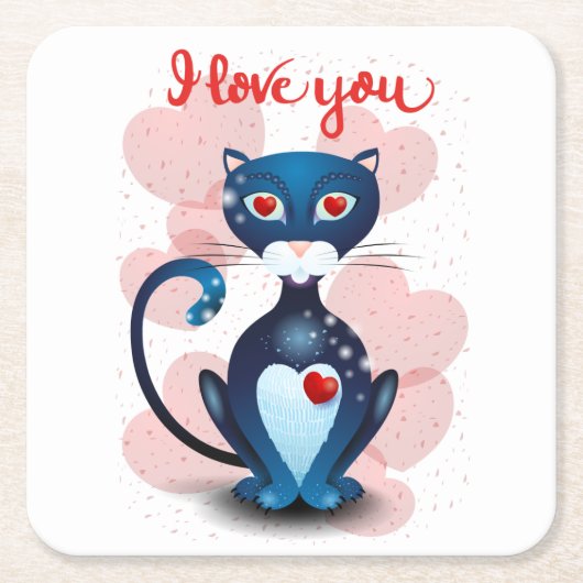 Schwarze Katze in Liebe Rechteckiger Pappuntersetzer (Vorderseite)