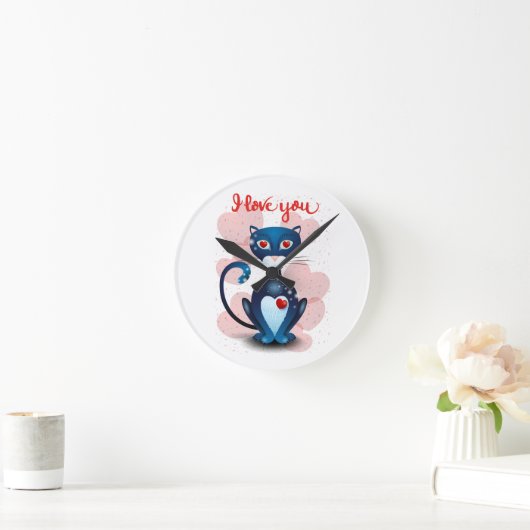 Schwarze Katze in Liebe Runde Wanduhr (Zuhause)