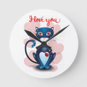 Schwarze Katze in Liebe Runde Wanduhr (Vorderseite)
