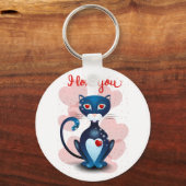 Schwarze Katze in Liebe Schlüsselanhänger (Vorderseite)