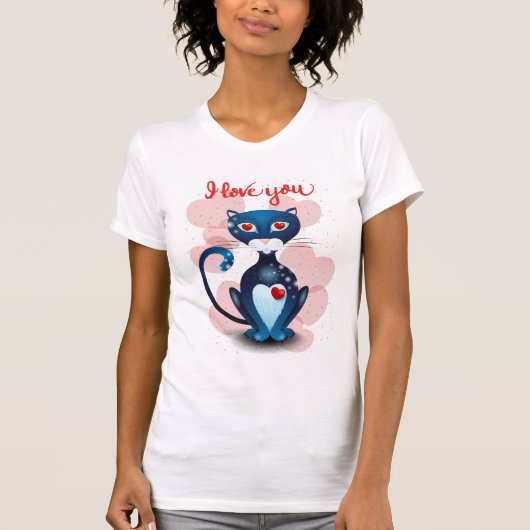 Schwarze Katze in Liebe T-Shirt (Vorderseite)