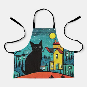 Schwarze Katze in Nacht 3 Schürze