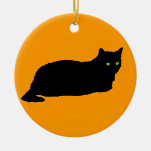 Schwarze Katze in Orange Keramikornament