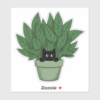 Schwarze Katze in Pflanze Vase Aufkleber