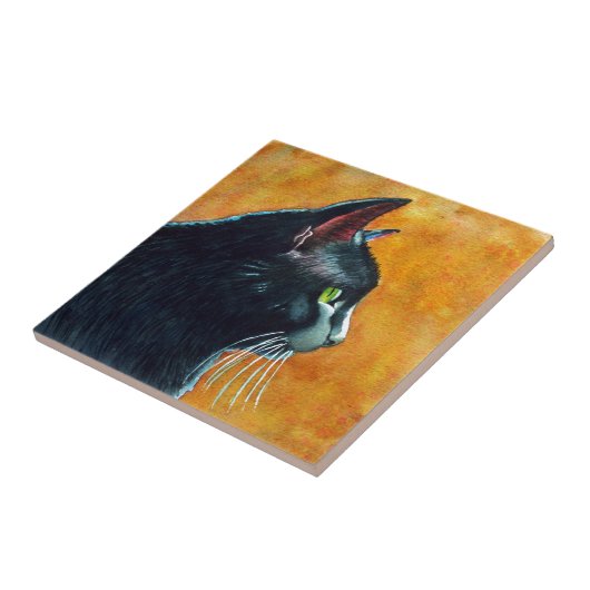 Schwarze Katze in Profil, Tickles Fliese (Seite)