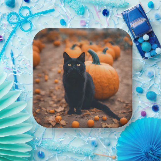 Schwarze Katze in Pumpkin-Patch Pappteller (Party)