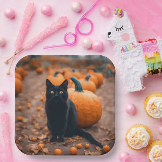 Schwarze Katze in Pumpkin-Patch Pappteller (Party)