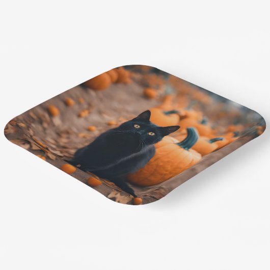 Schwarze Katze in Pumpkin-Patch Pappteller (Gewinkelt)