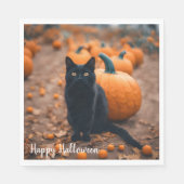 Schwarze Katze in Pumpkin-Patch Serviette (Vorderseite)