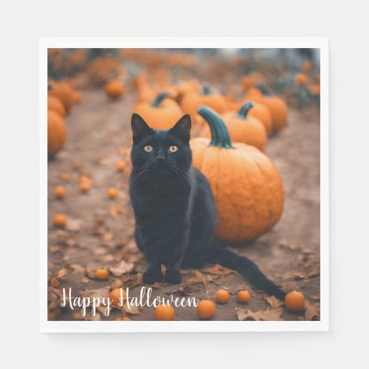 Schwarze Katze in Pumpkin-Patch Serviette (Vorderseite)