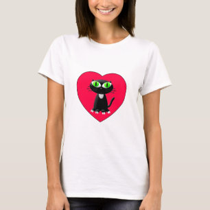 Schwarze Katze in rotem Herzen T-Shirt