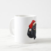 Schwarze Katze in Santa-Mütze Kaffeetasse (Vorderseite Links)