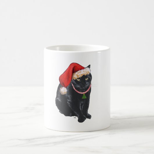 Schwarze Katze in Santa-Mütze Kaffeetasse (Mittel)