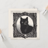 Schwarze Katze in scharfem Rahmen mit flacher Gruß Karte (Vorderseite/Rückseite Beispiel)
