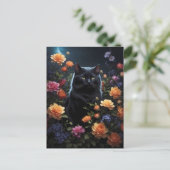 Schwarze Katze in schwarzer Nacht Postkarte (Stehend Vorderseite)