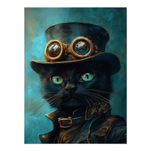 Schwarze Katze in Steampunk-Kostüm Poster (Vorderseite)
