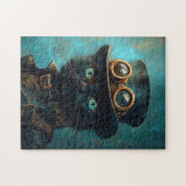 Schwarze Katze in Steampunk-Kostüm Puzzle (Horizontal)