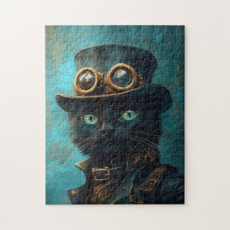 Schwarze Katze in Steampunk-Kostüm Puzzle