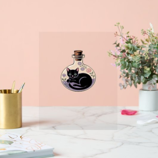 Schwarze Katze in Tränen Flasche Klassischer T - S Acrylschild (Hochzeit)