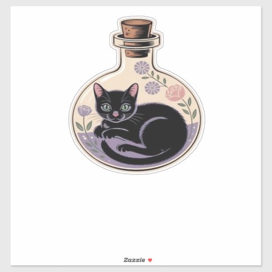 Schwarze Katze in Tränen Flasche Klassischer T - S Aufkleber (Blatt)