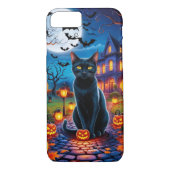 Schwarze Katze in verzauberter Halloween-Landschaf Case-Mate iPhone Hülle (Rückseite)