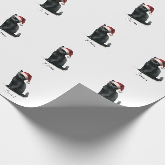 Schwarze Katze in Wasserfarbe bei Feierliche Weihn Geschenkpapier (Ecke)