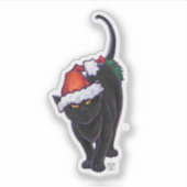 Schwarze Katze in Weihnachtsmannmütze Aufkleber (Vorderseite)