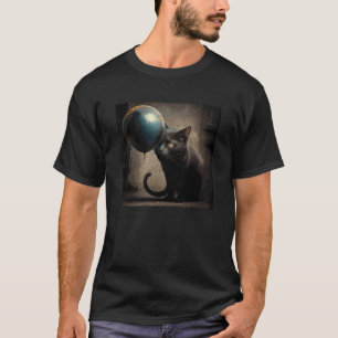 Schwarze Katze isst Luftballon T-Shirt