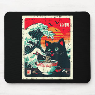 Schwarze Katze isst Ramen japanische Wellennudel F Mousepad