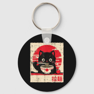 Schwarze Katze isst Ramen süße japanische Nudel Mä Schlüsselanhänger