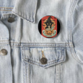 Schwarze Katze isst zu Halloween japanische Männer Button (Beispiel)